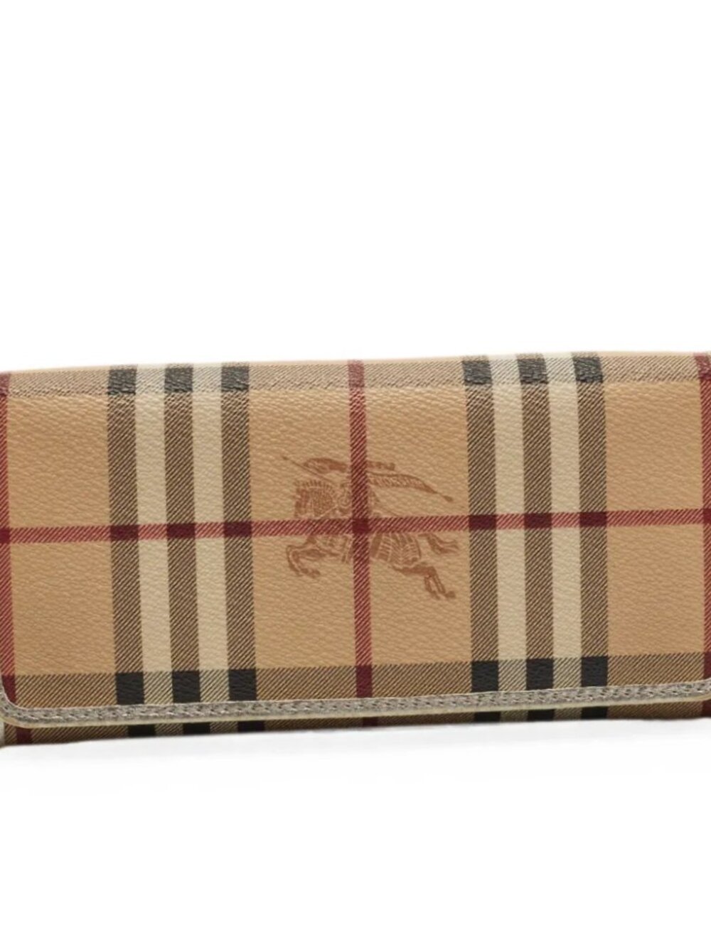 Burberry Haymarket Check Continental Long Wallet Black Leather Vintage Beige